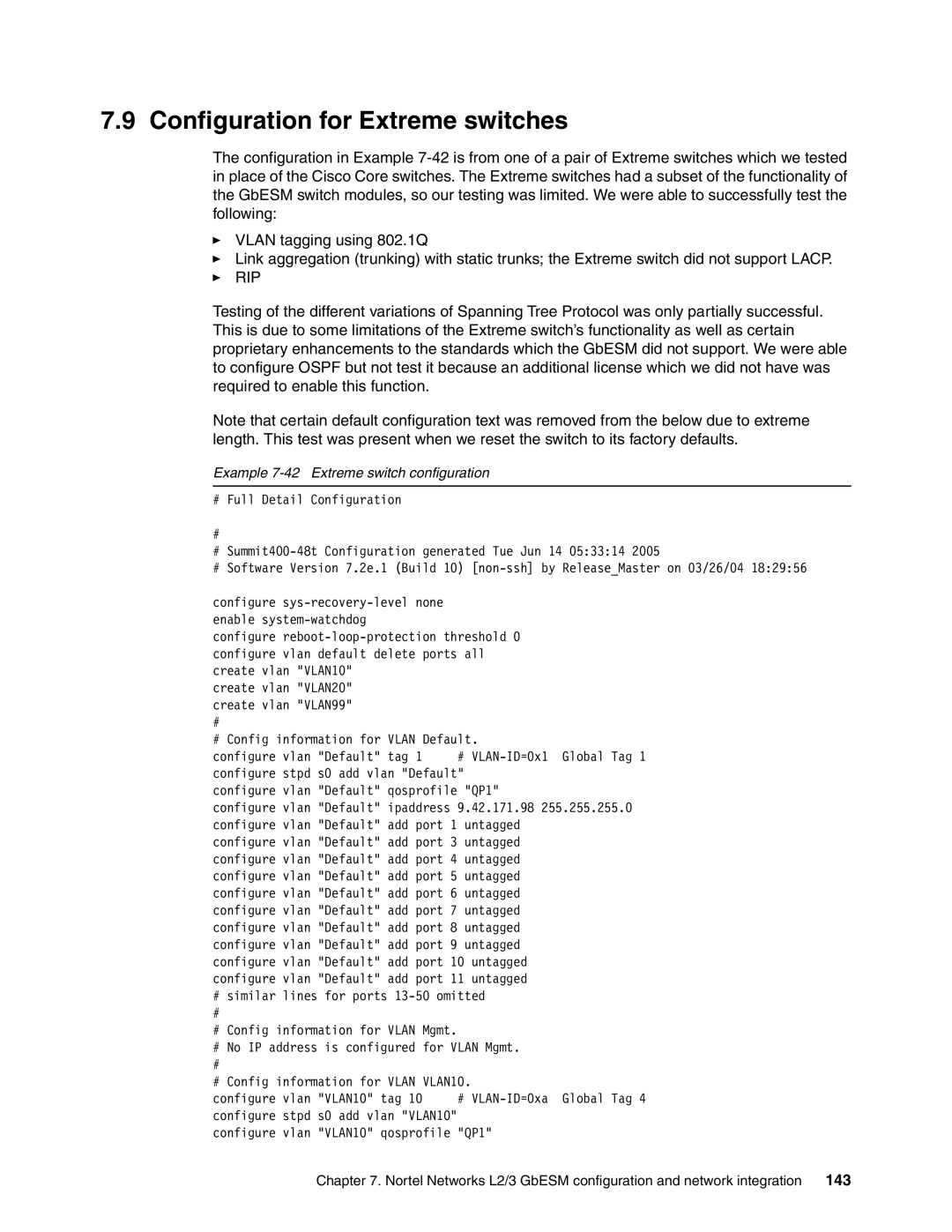 IBM L2/3 manual Configuration for Extreme switches, Example 7-42 Extreme switch configuration 