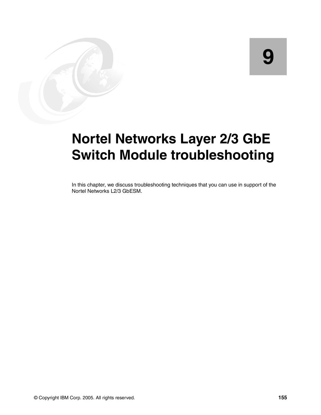 IBM L2/3 manual Nortel Networks Layer 2/3 GbE Switch Module troubleshooting 