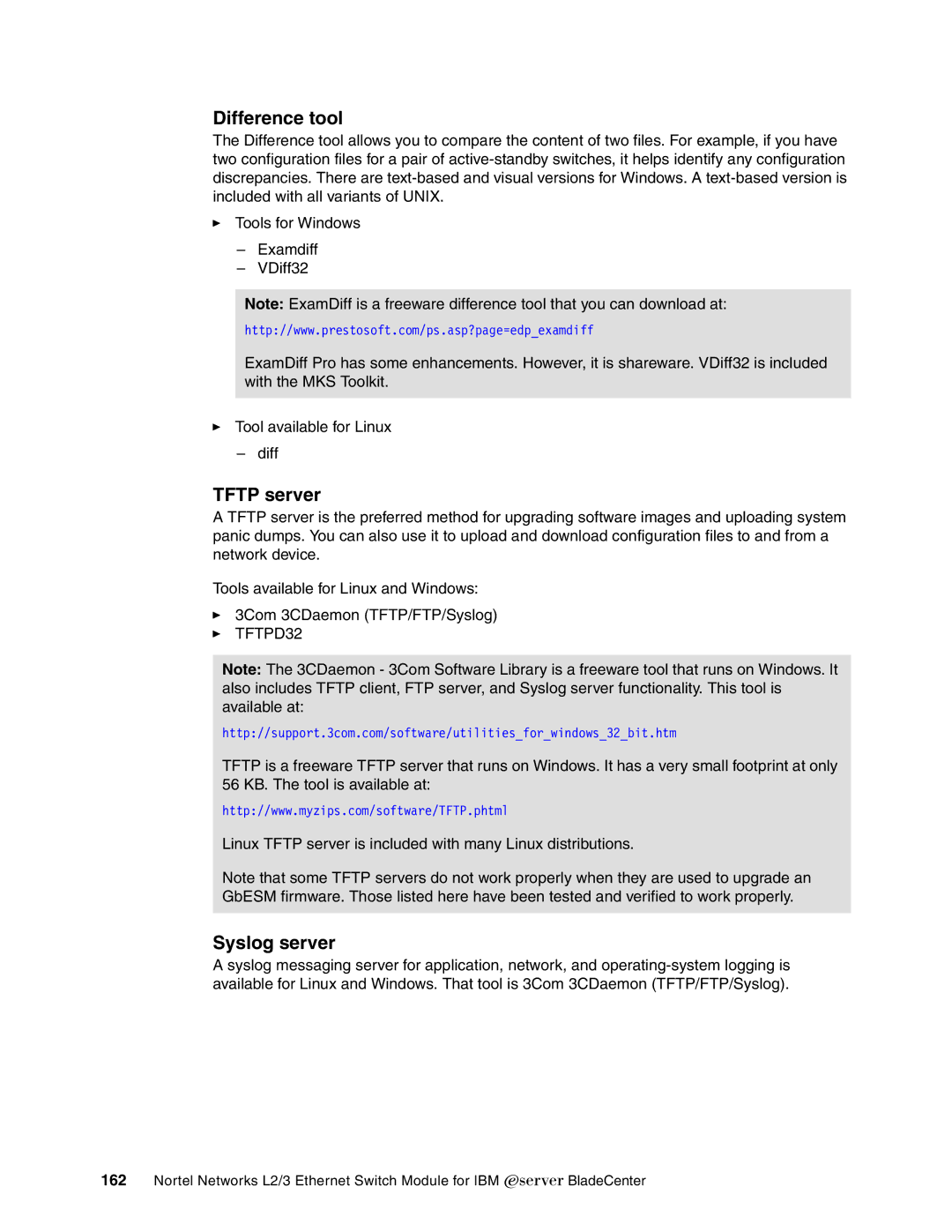 IBM L2/3 manual Difference tool, Tftp server, Syslog server 