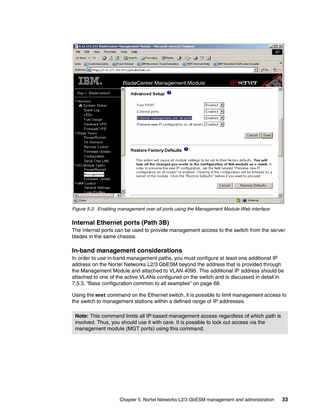 IBM L2/3 manual Internal Ethernet ports Path 3B, In-band management considerations 