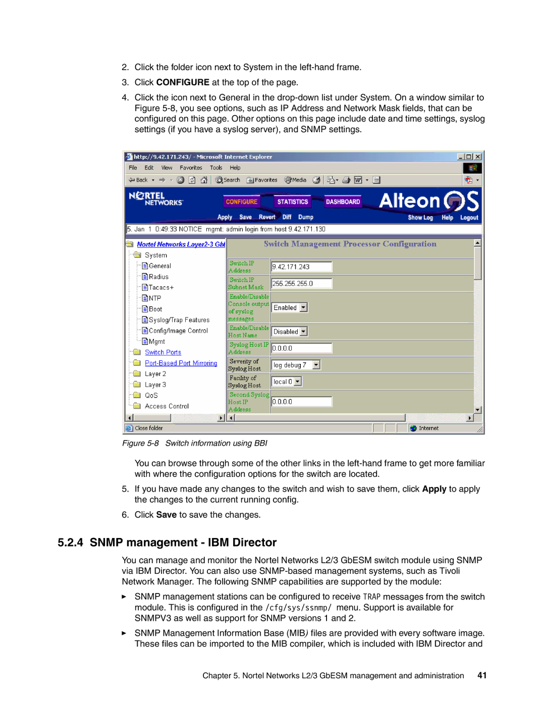 IBM L2/3 manual Snmp management IBM Director, Switch information using BBI 