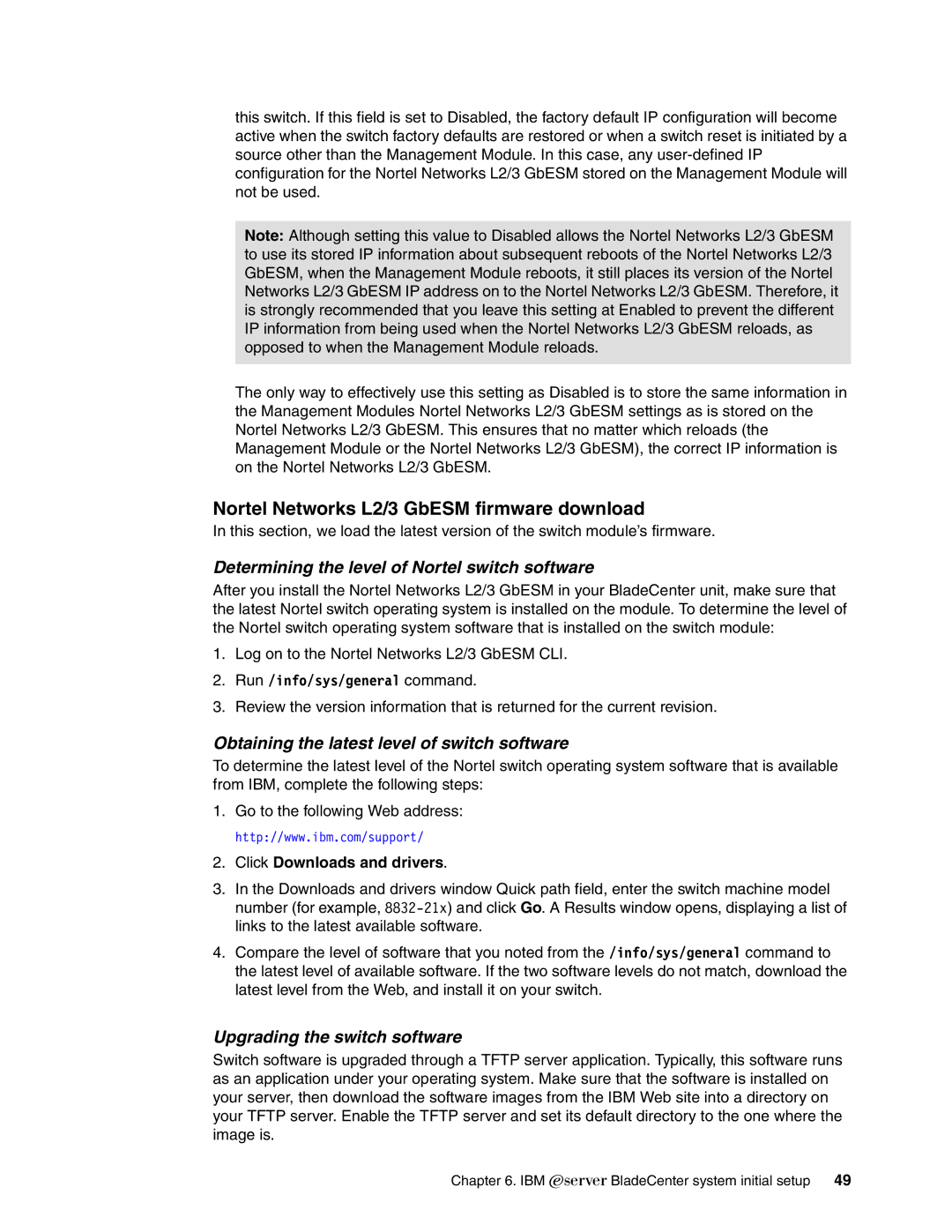 IBM manual Nortel Networks L2/3 GbESM firmware download, Determining the level of Nortel switch software 