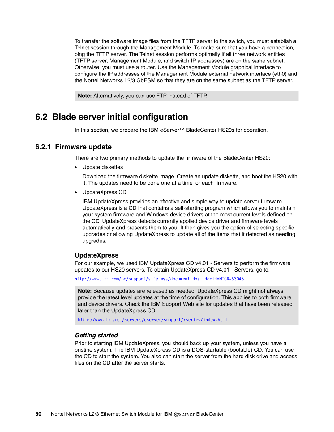 IBM L2/3 manual Blade server initial configuration, Firmware update, UpdateXpress 