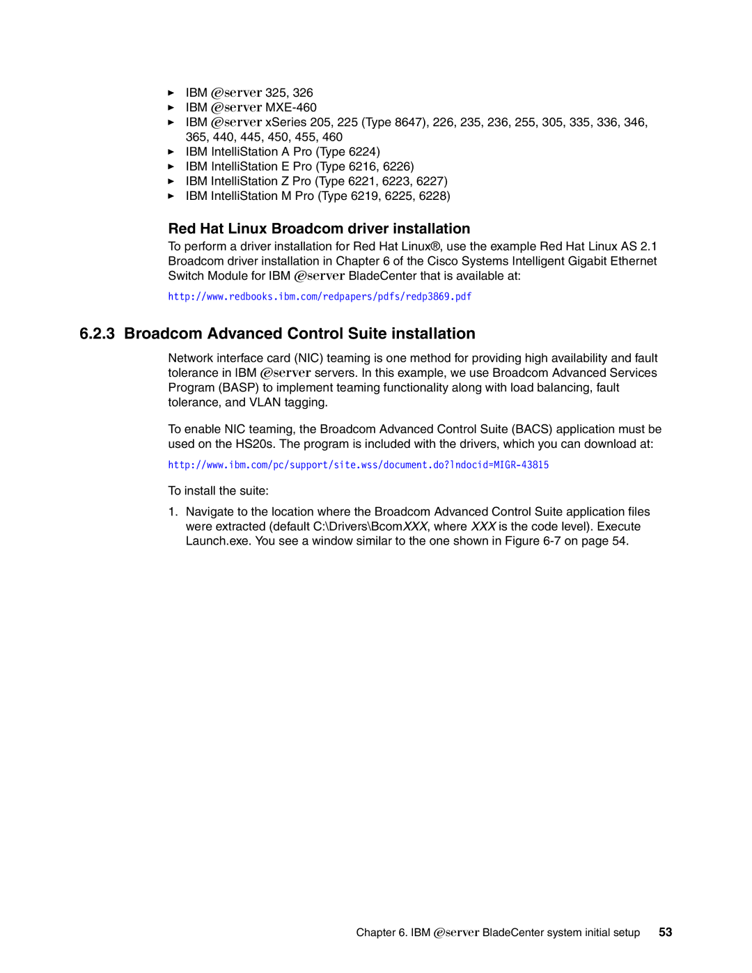 IBM L2/3 manual Broadcom Advanced Control Suite installation, Red Hat Linux Broadcom driver installation 