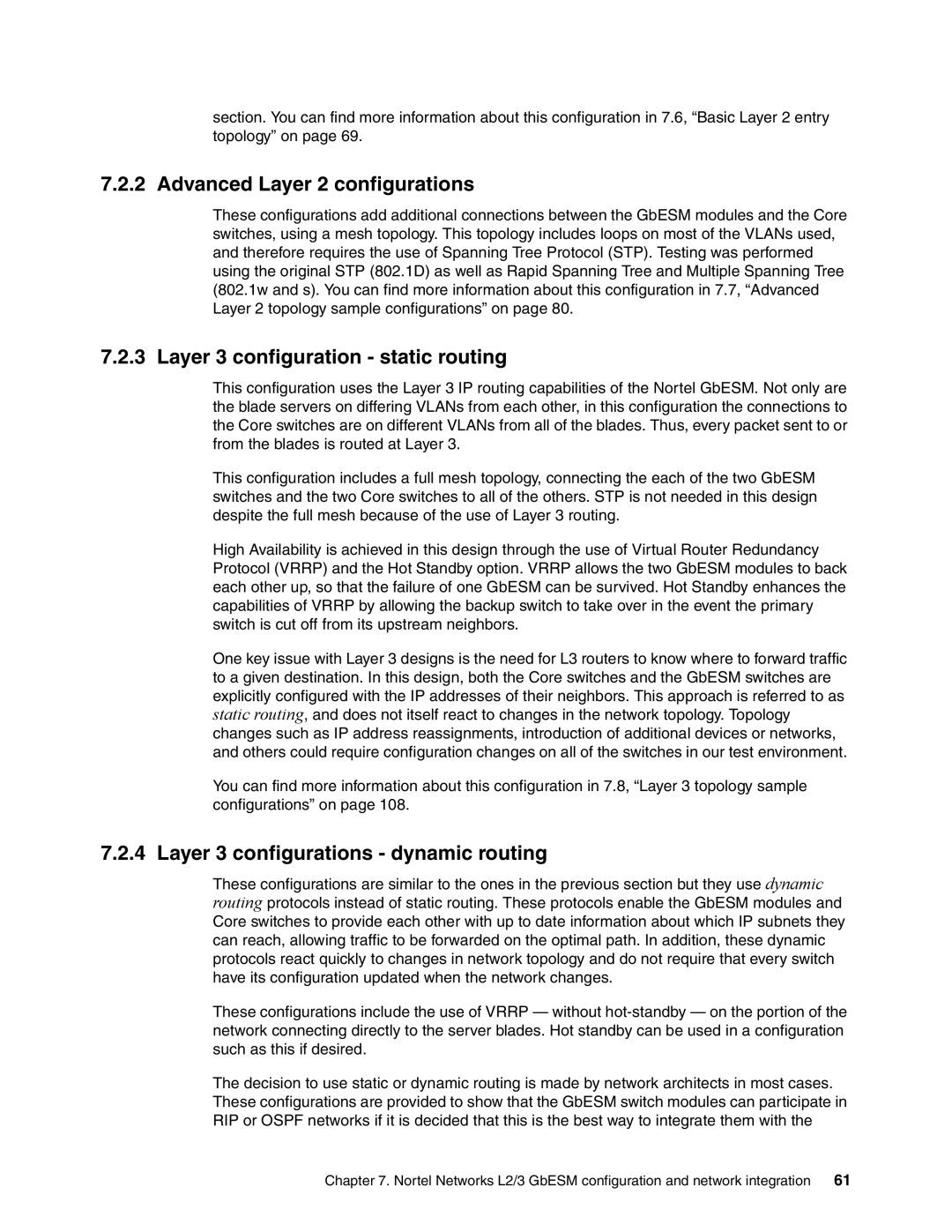 IBM L2/3 Advanced Layer 2 configurations, Layer 3 configuration static routing, Layer 3 configurations dynamic routing 