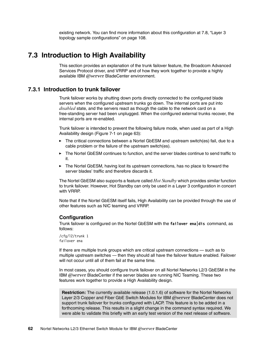 IBM L2/3 manual Introduction to High Availability, Introduction to trunk failover, Configuration 