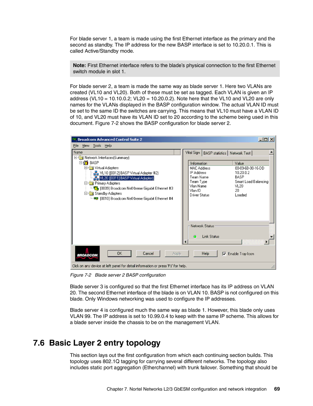 IBM L2/3 manual Basic Layer 2 entry topology, Blade server 2 Basp configuration 