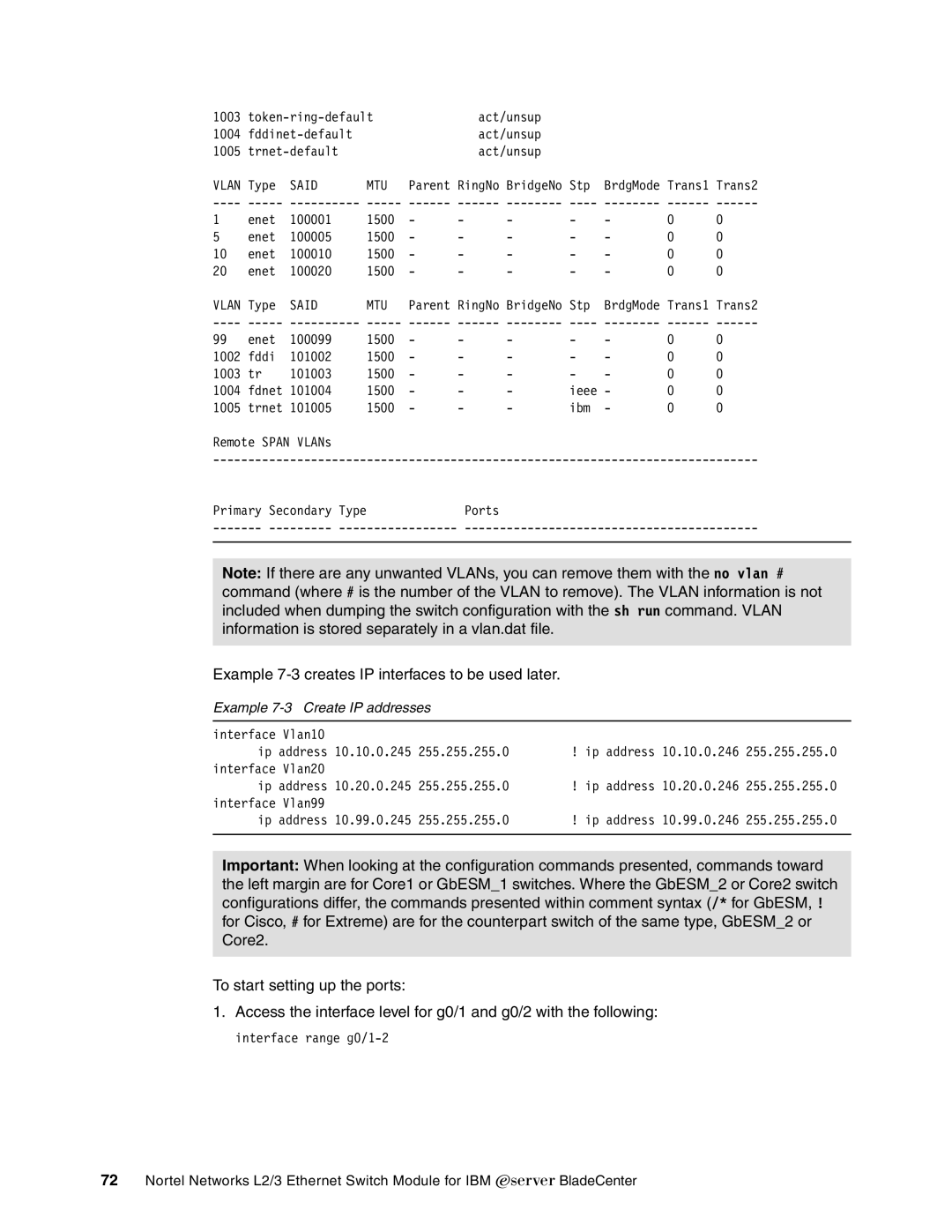 IBM L2/3 manual Said MTU, Example 7-3 Create IP addresses 