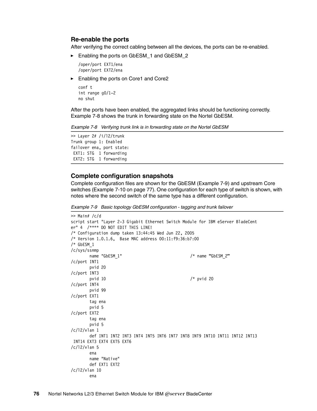 IBM L2/3 manual Re-enable the ports, Complete configuration snapshots 