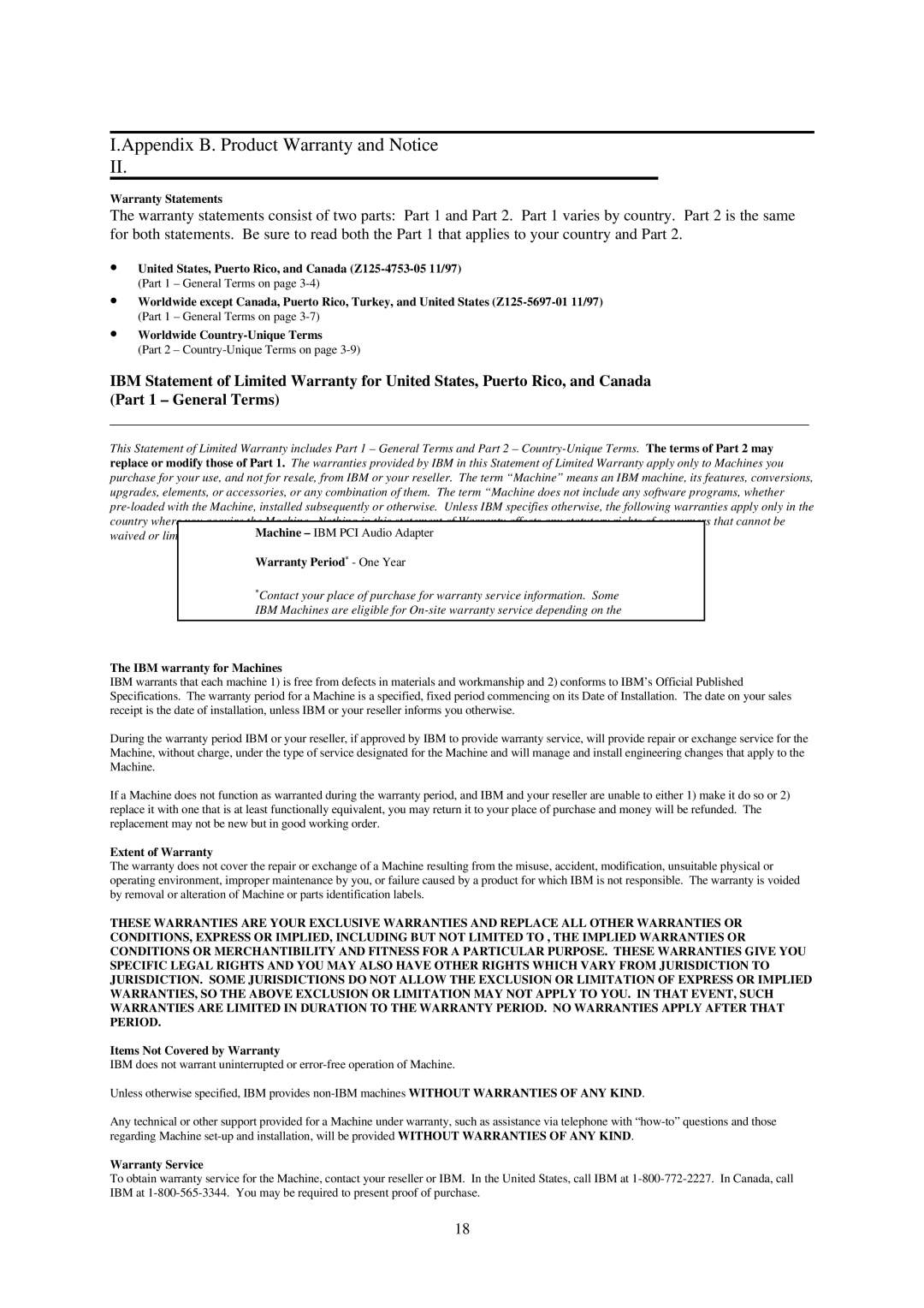 IBM L70 manual Appendix B. Product Warranty and Notice 