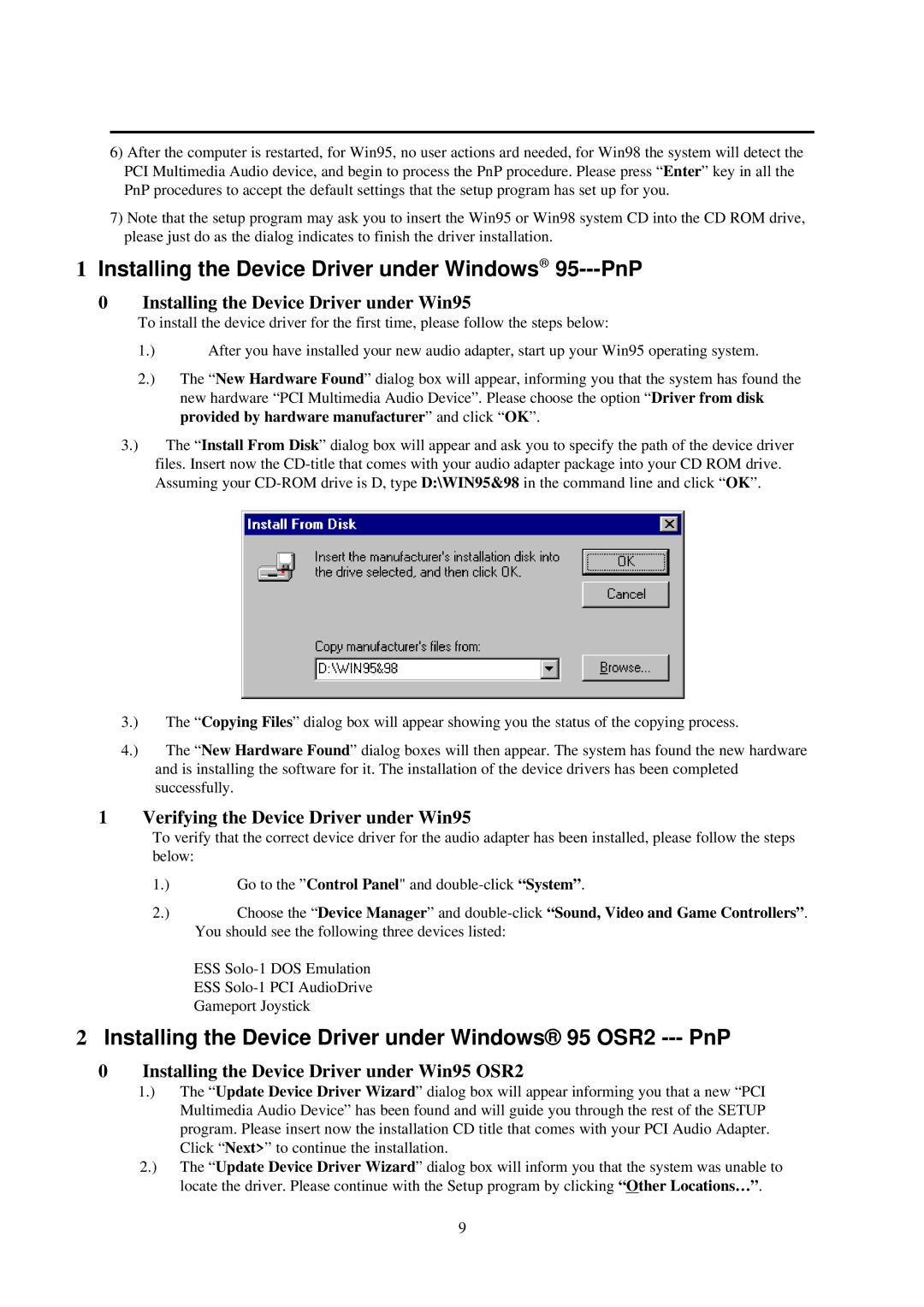 IBM L70 Installing the Device Driver under Windows 95---PnP, Installing the Device Driver under Windows 95 OSR2 --- PnP 