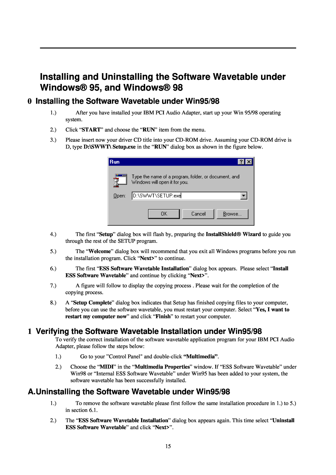 IBM L70 Installing the Software Wavetable under Win95/98, Verifying the Software Wavetable Installation under Win95/98 