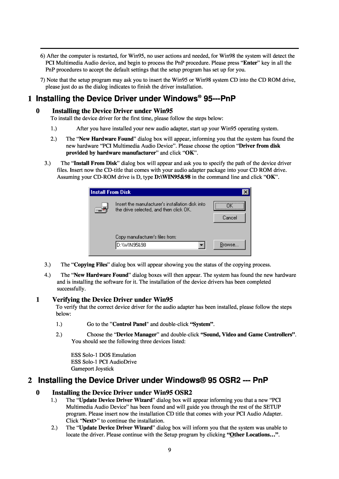 IBM L70 Installing the Device Driver under Windowsâ 95---PnP, Installing the Device Driver under Windows 95 OSR2 --- PnP 