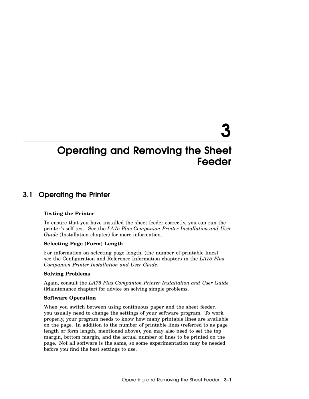 IBM LA75P manual Operating and Removing the Sheet Feeder, Operating the Printer 