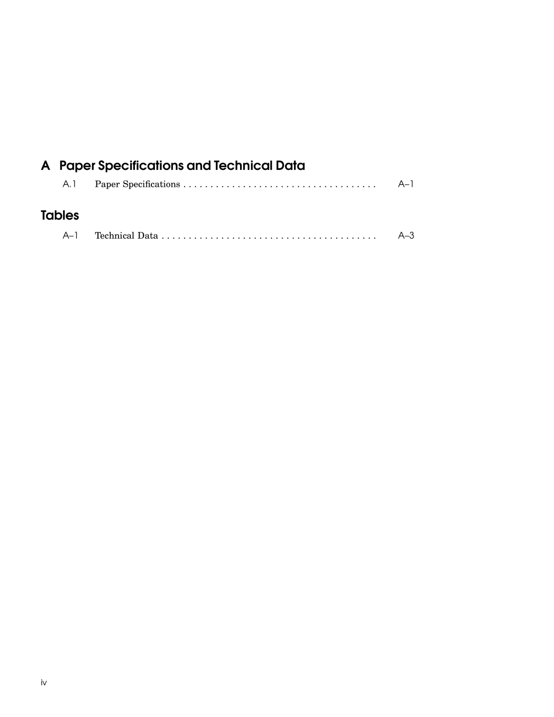 IBM LA75P manual Paper Speciﬁcations and Technical Data, Tables 