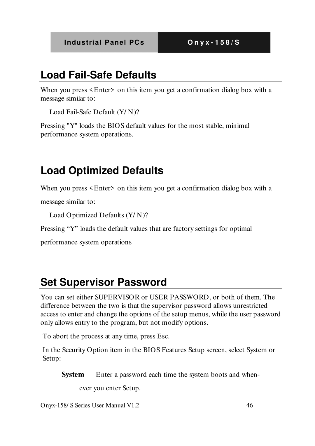 IBM LCD PC user manual Load Fail-Safe Defaults, Load Optimized Defaults, Set Supervisor Password 