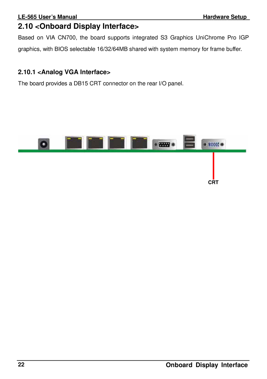 IBM LE-565 user manual Onboard Display Interface, Analog VGA Interface 