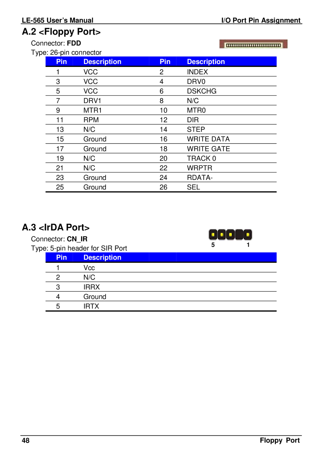 IBM LE-565 user manual Floppy Port, IrDA Port 