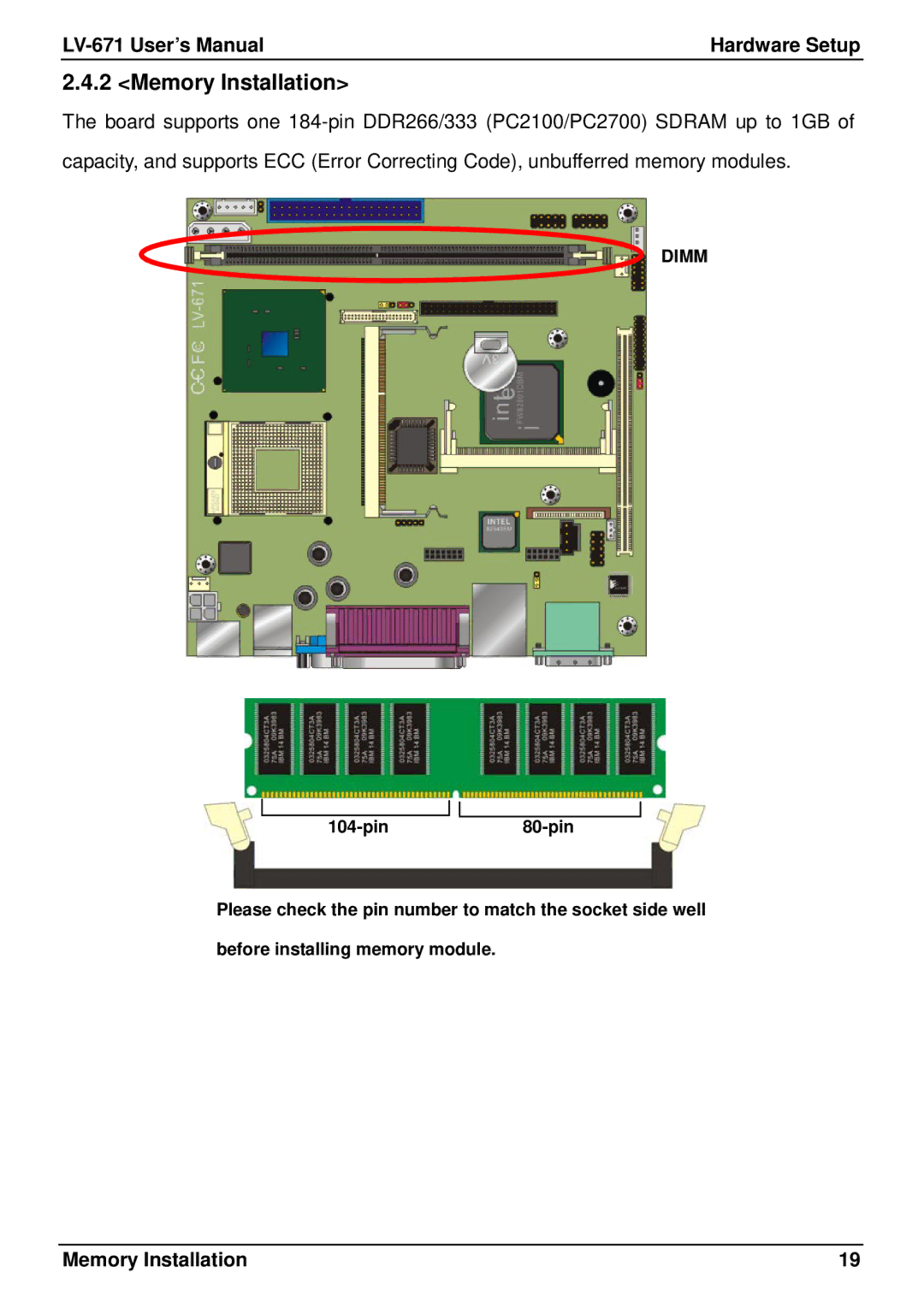 IBM LV-671 user manual Memory Installation 