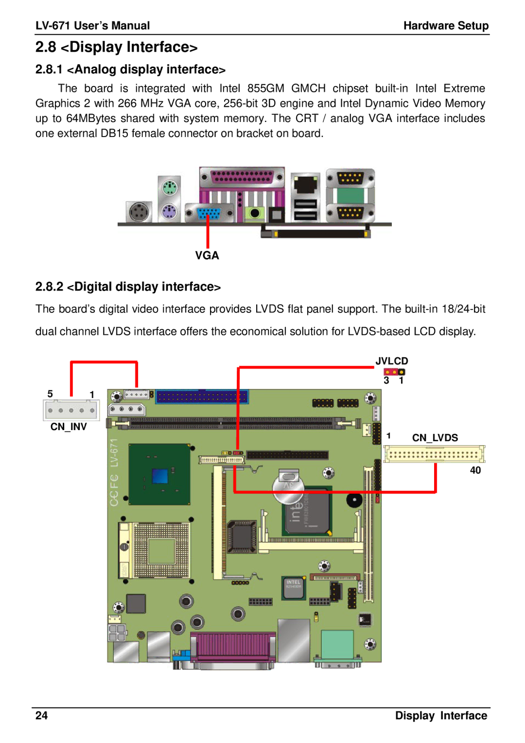 IBM LV-671 user manual Display Interface, Analog display interface, Digital display interface 