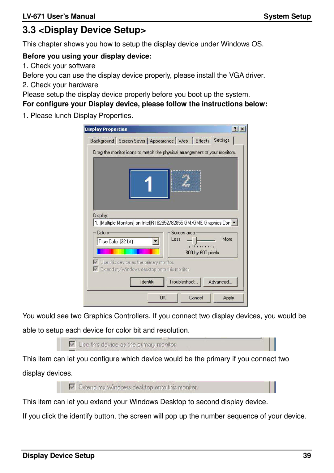 IBM LV-671 user manual Display Device Setup, Before you using your display device 