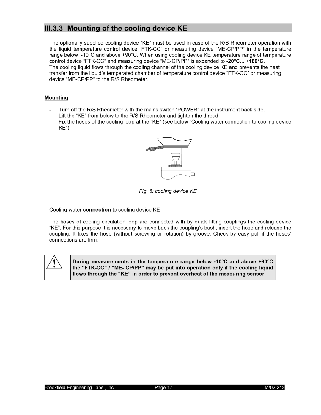 IBM M/02-212 operating instructions III.3.3 Mounting of the cooling device KE 