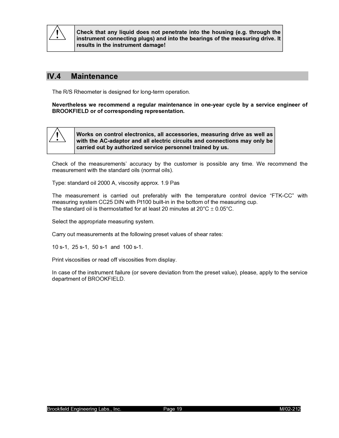 IBM M/02-212 operating instructions IV.4 Maintenance 