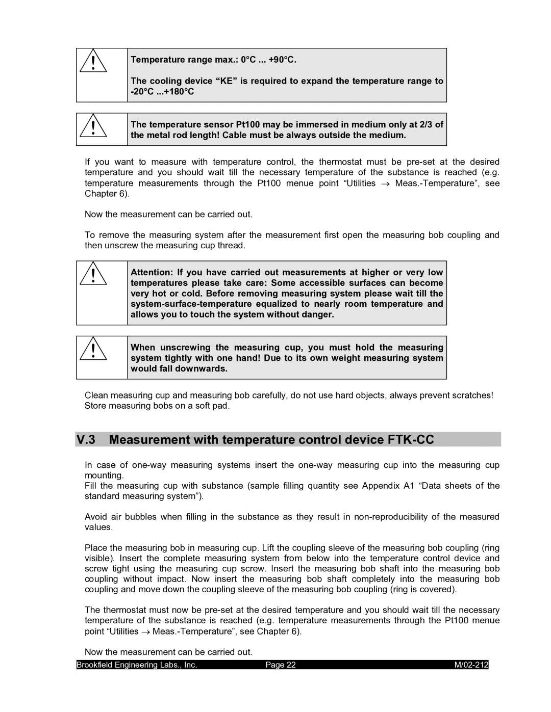 IBM M/02-212 operating instructions Measurement with temperature control device FTK-CC 