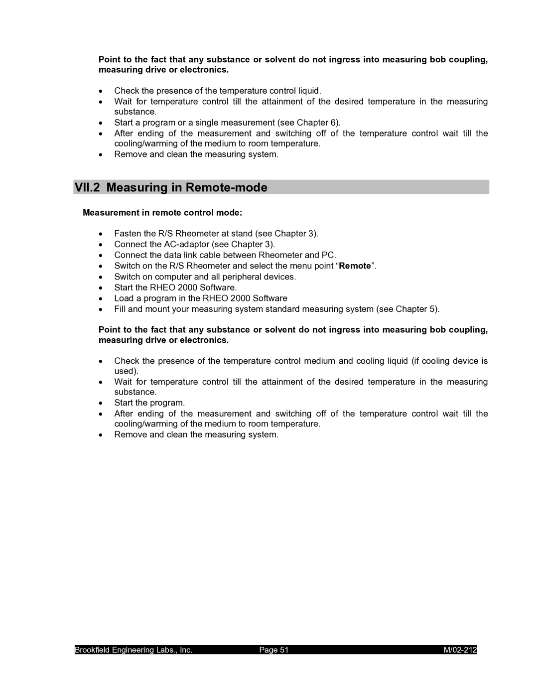 IBM M/02-212 operating instructions VII.2 Measuring in Remote-mode, Measurement in remote control mode 