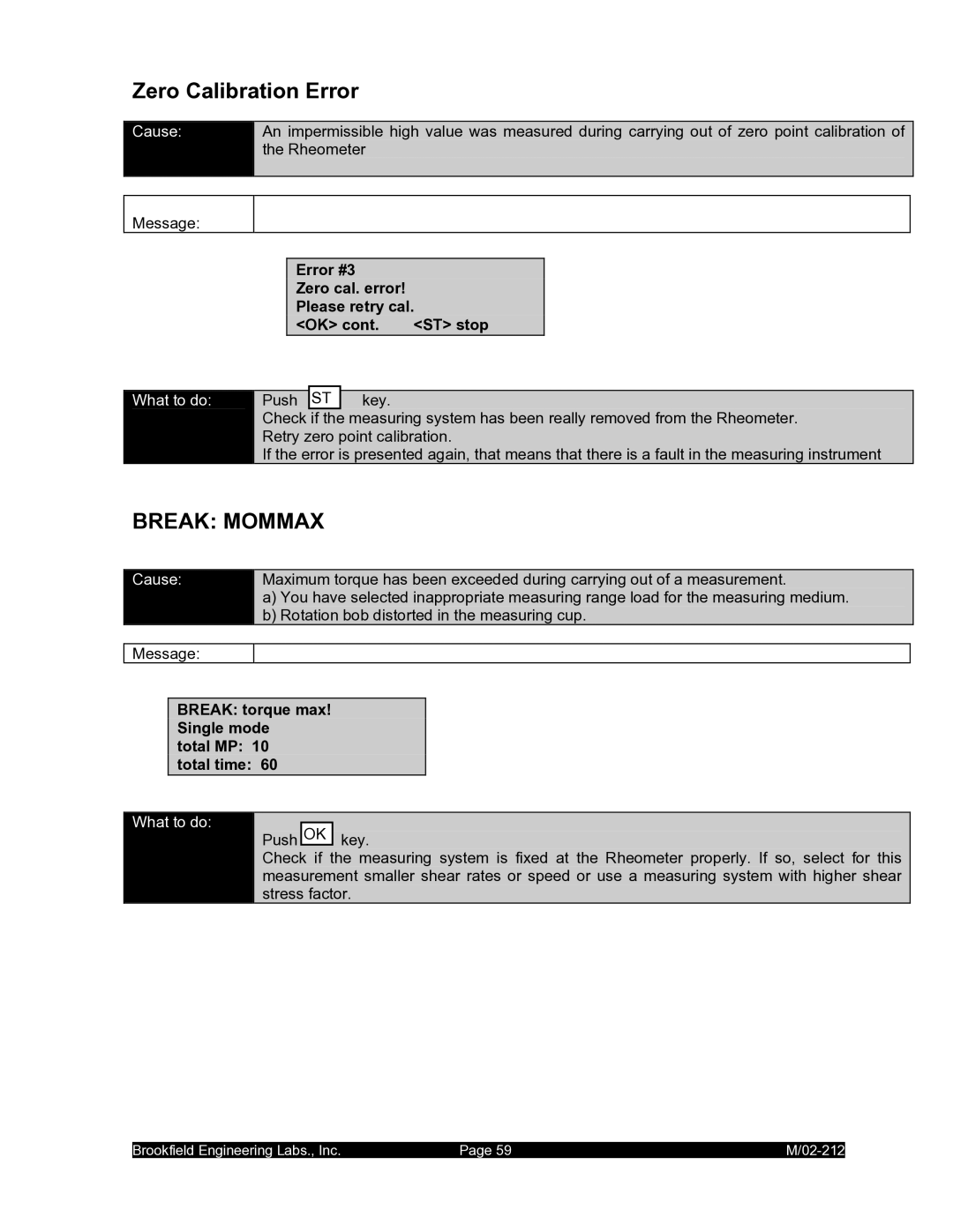 IBM M/02-212 operating instructions Zero Calibration Error, Error #3 Zero cal. error Please retry cal ST stop 