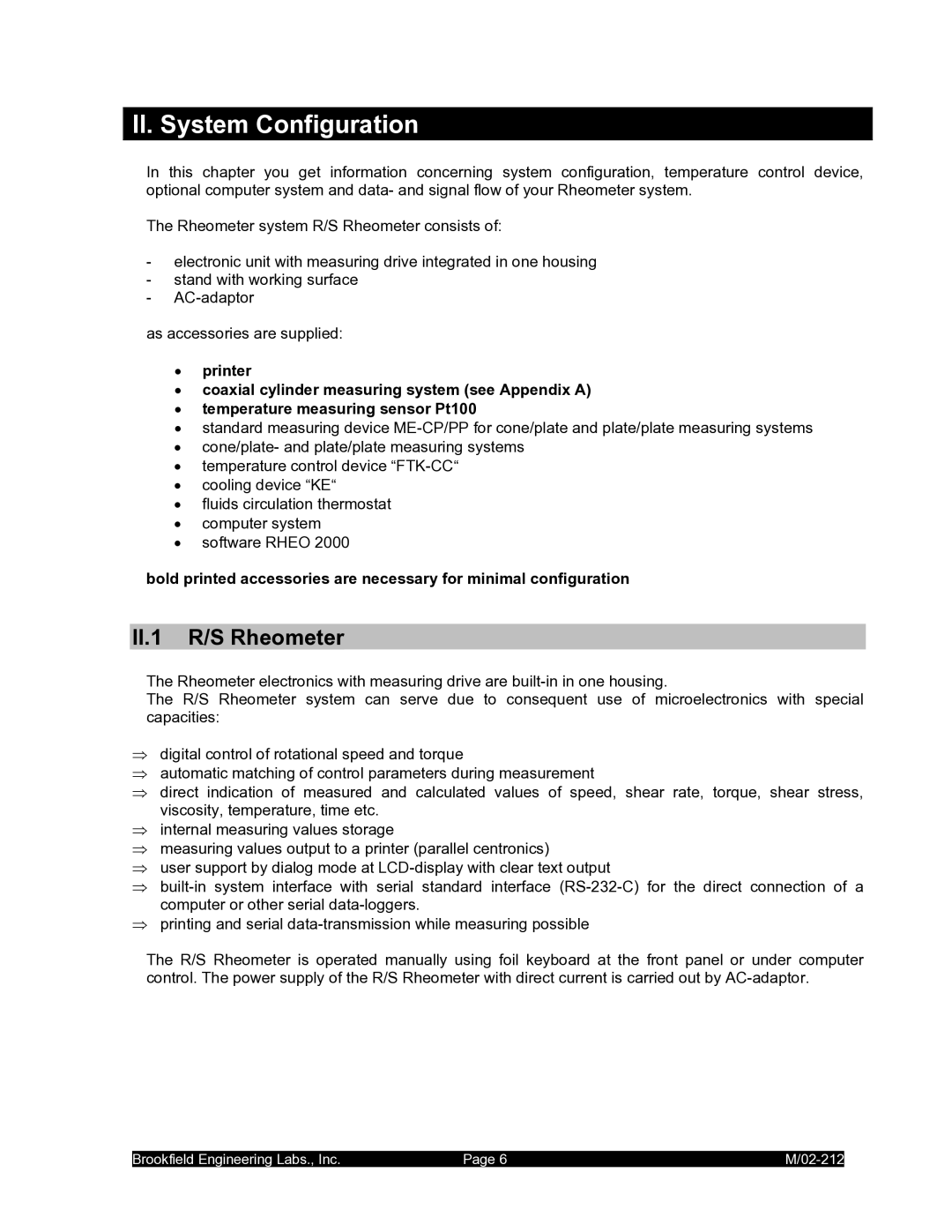 IBM M/02-212 operating instructions II. System Configuration, II.1 R/S Rheometer 