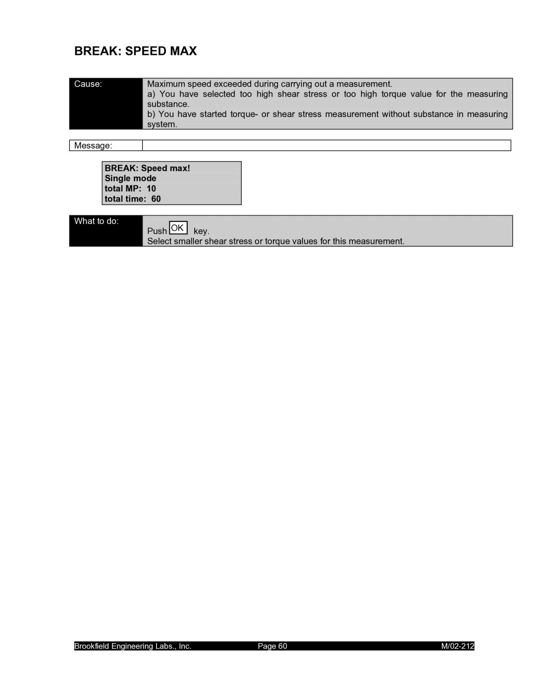 IBM M/02-212 operating instructions Break Speed MAX, Break Speed max! Single mode Total MP Total time 