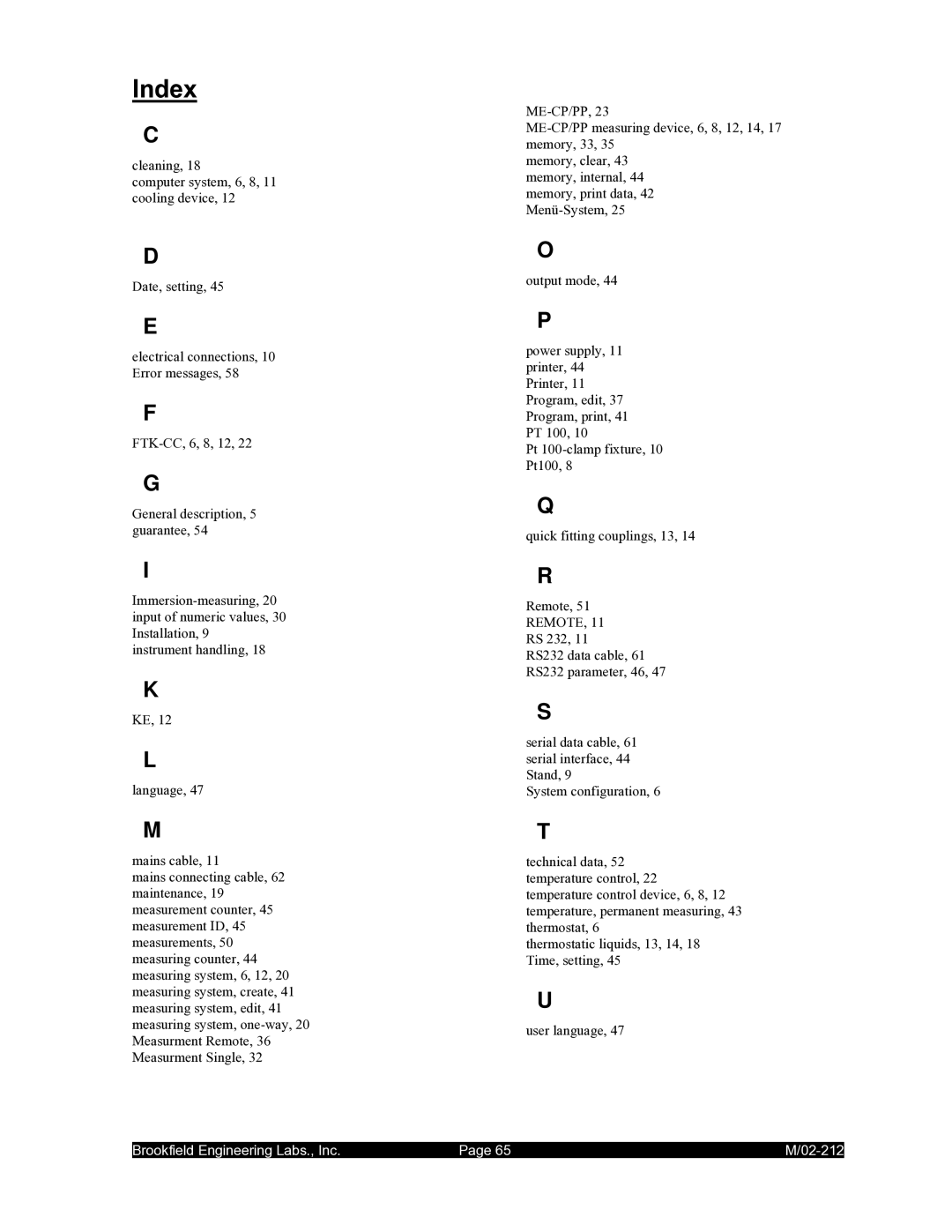 IBM M/02-212 operating instructions Index 