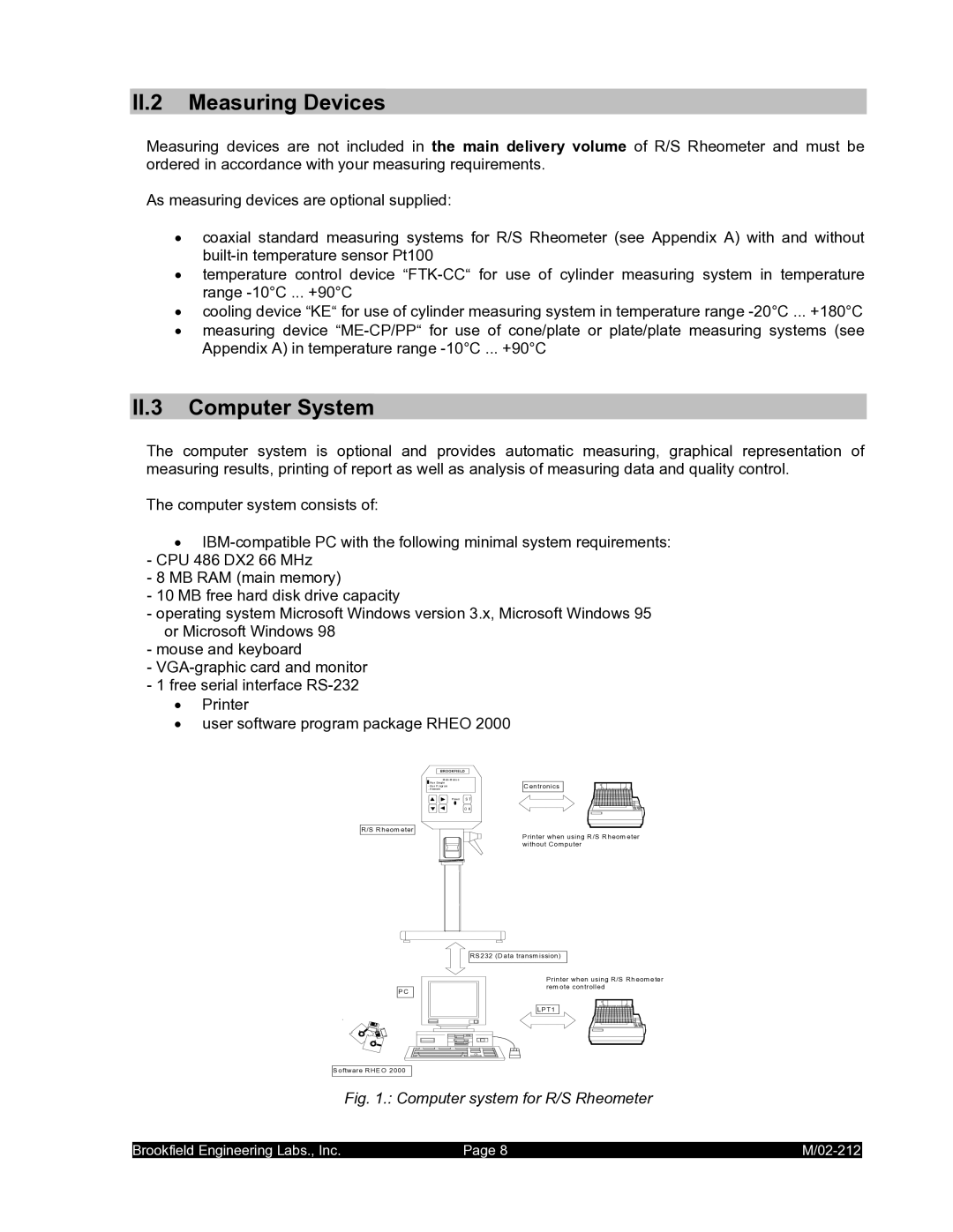 IBM M/02-212 operating instructions II.2 Measuring Devices, II.3 Computer System 