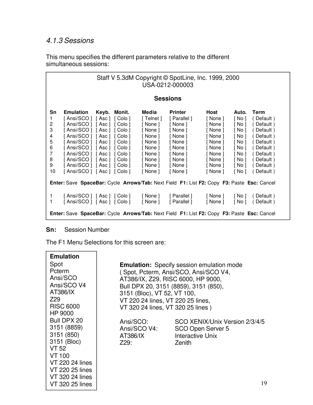 IBM M110 manual Sessions, Emulation 