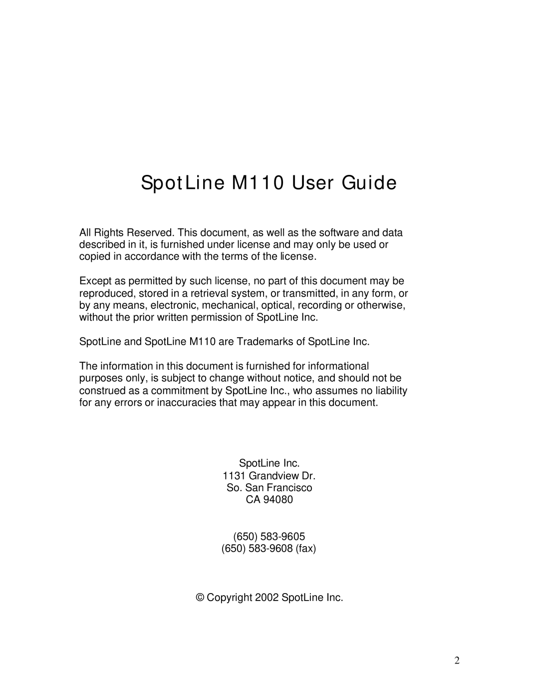 IBM manual SpotLine M110 User Guide 