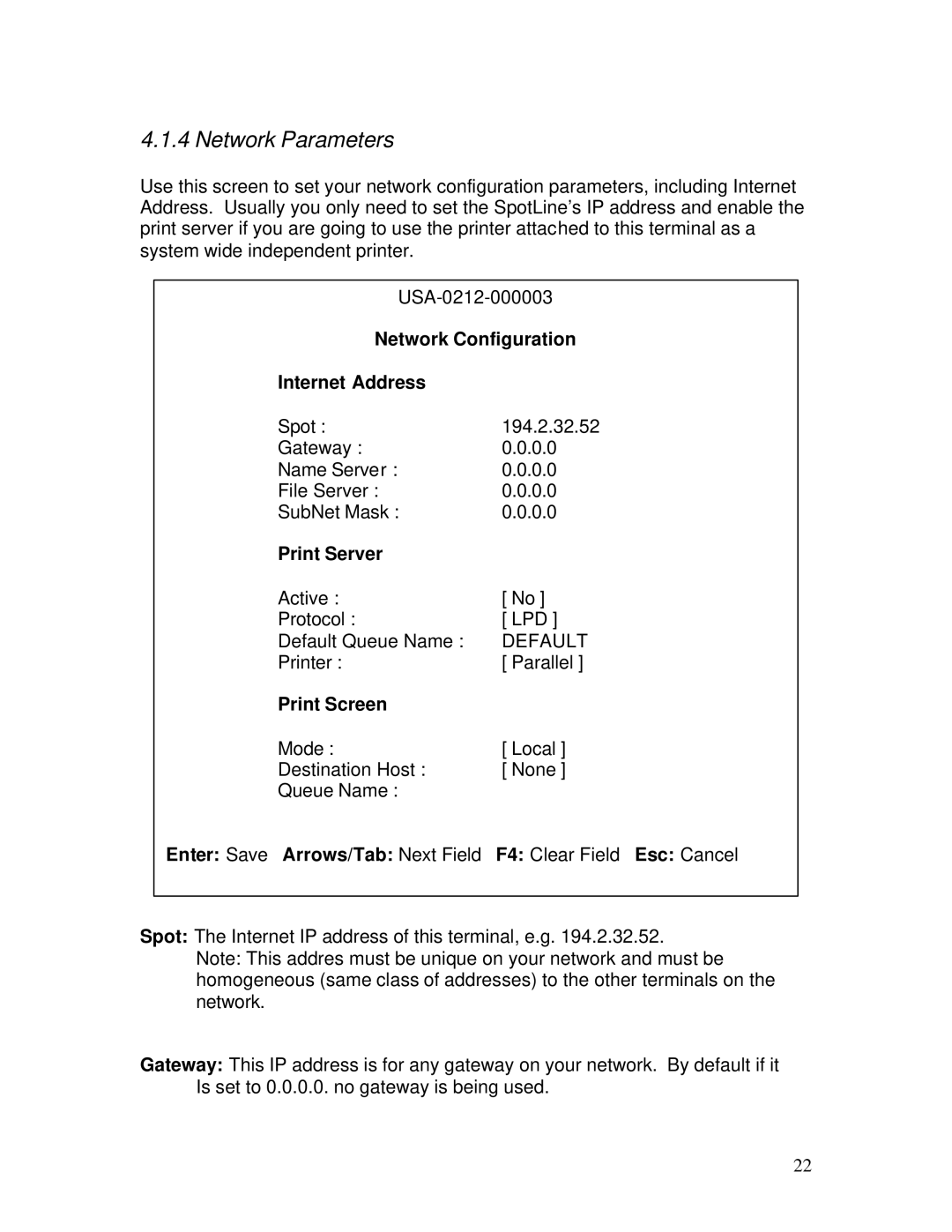 IBM M110 manual Network Parameters, Network Configuration Internet Address, Print Server, Print Screen 