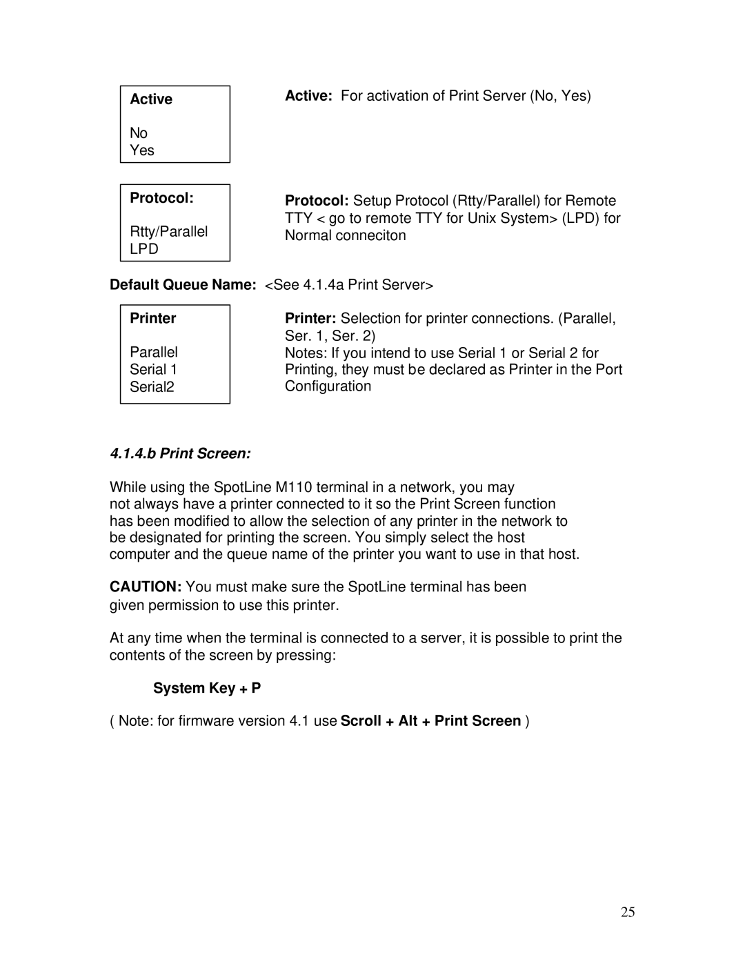 IBM M110 manual Active Active For activation of Print Server No, Yes, Protocol, System Key + P 