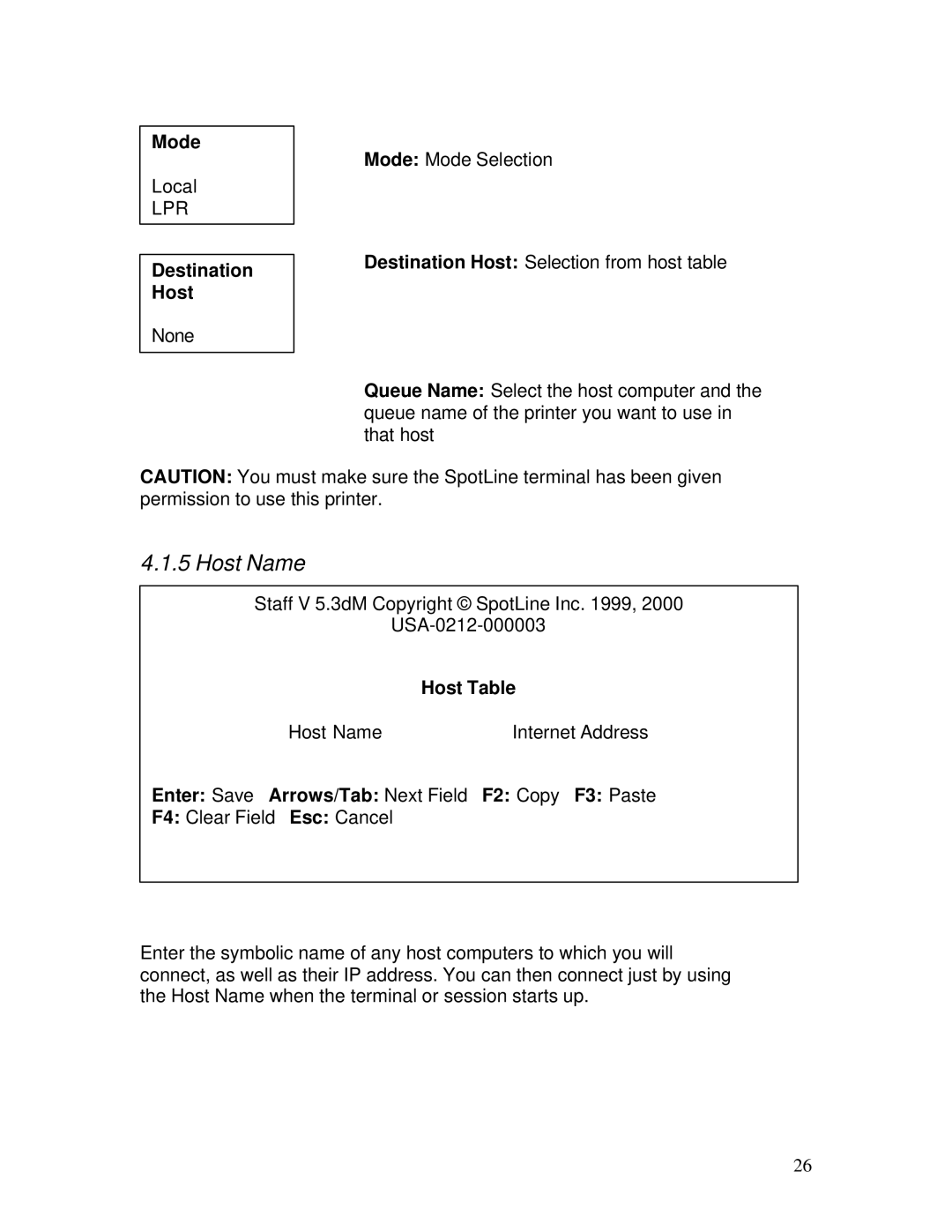 IBM M110 manual Host Name, Mode, Destination Host, Host Table 