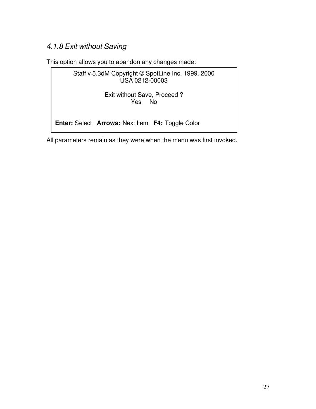 IBM M110 manual Exit without Saving 