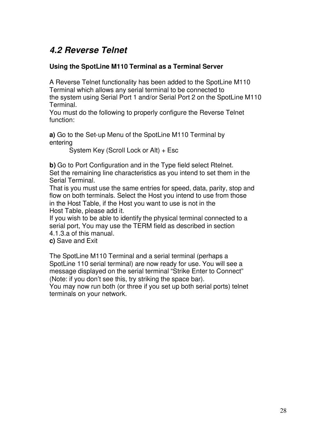 IBM manual Reverse Telnet, Using the SpotLine M110 Terminal as a Terminal Server 