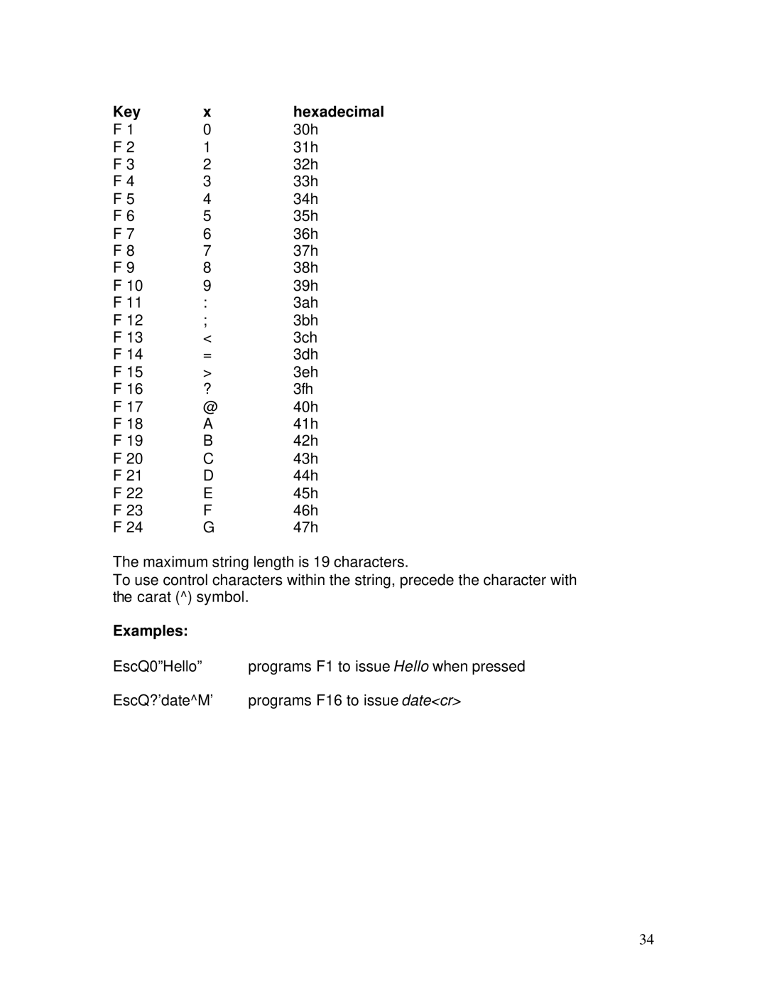 IBM M110 manual Key Hexadecimal, Examples 