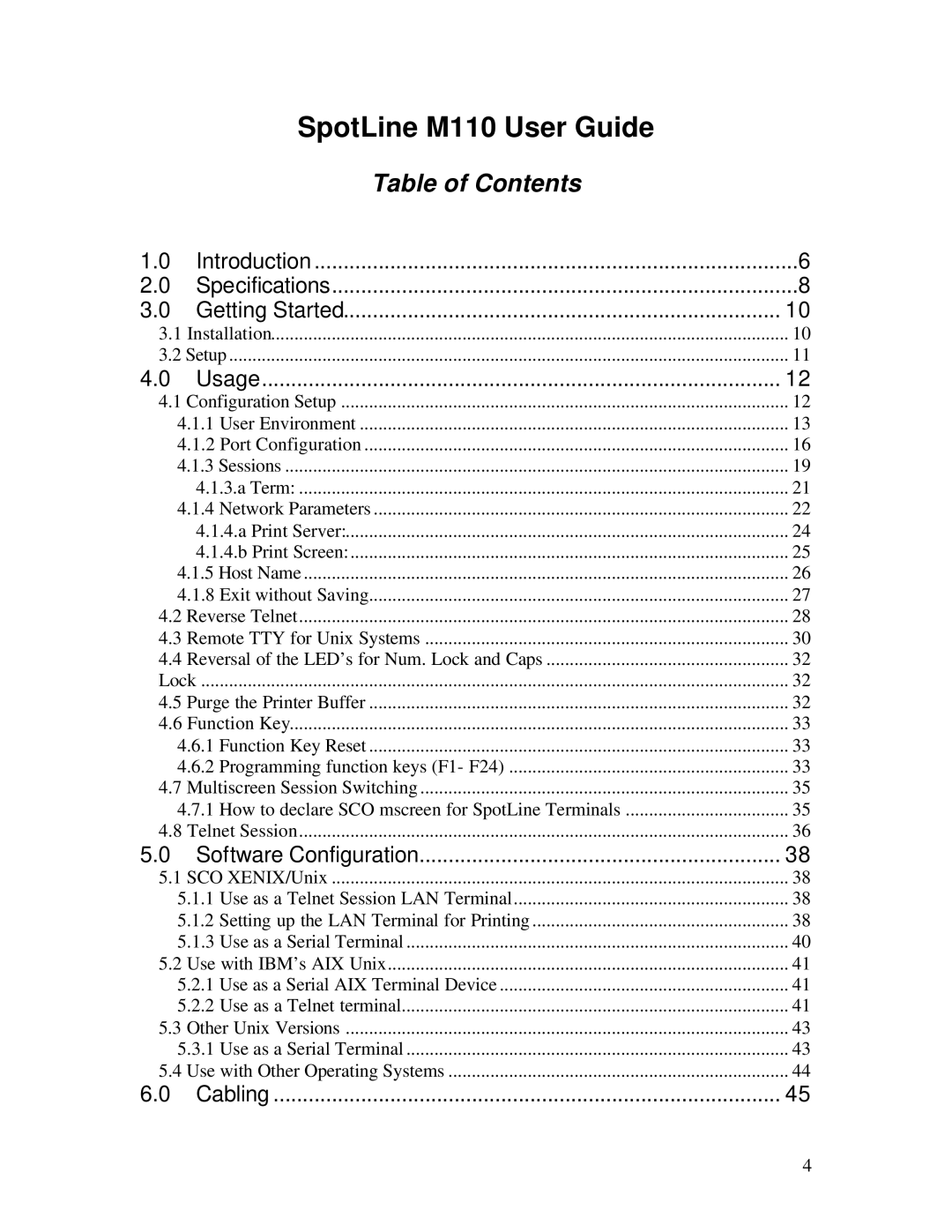 IBM manual SpotLine M110 User Guide, Table of Contents 