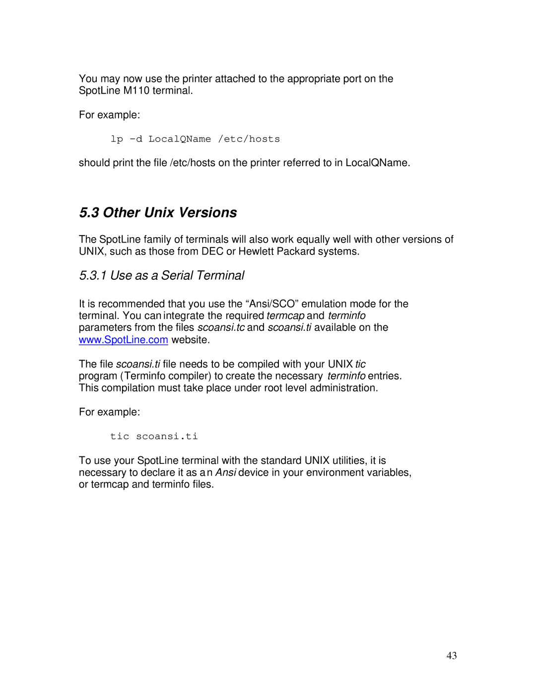 IBM M110 manual Other Unix Versions, Tic scoansi.ti 