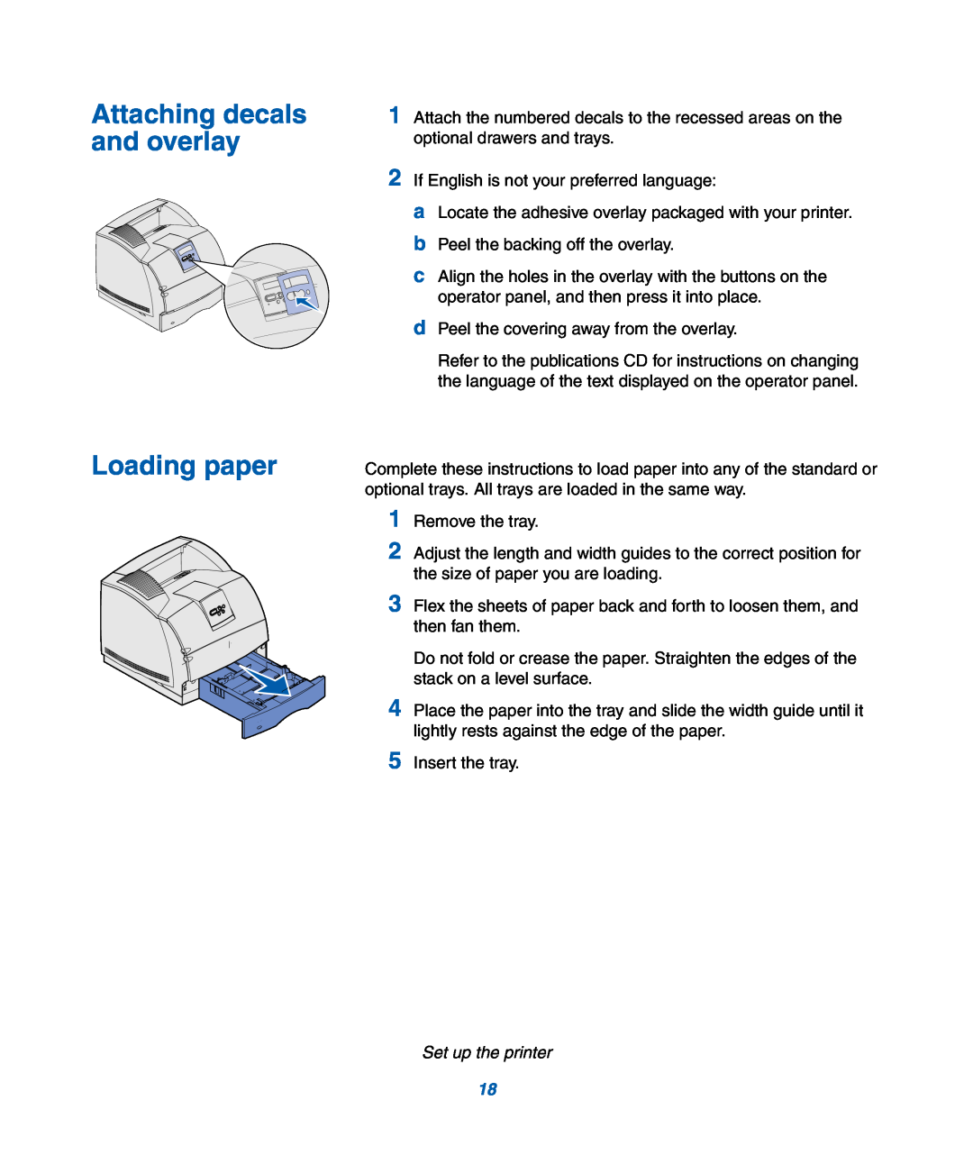 IBM M22 MFP manual Attaching decals and overlay Loading paper, Set up the printer 