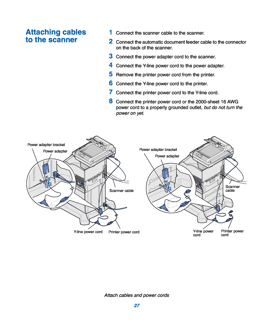 IBM M22 MFP manual Attaching cables to the scanner, Attach cables and power cords 