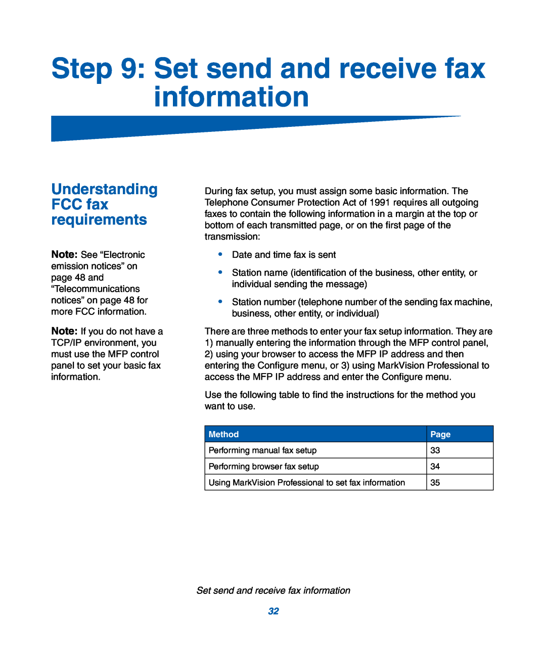 IBM M22 MFP manual Set send and receive fax information, Understanding FCC fax requirements 