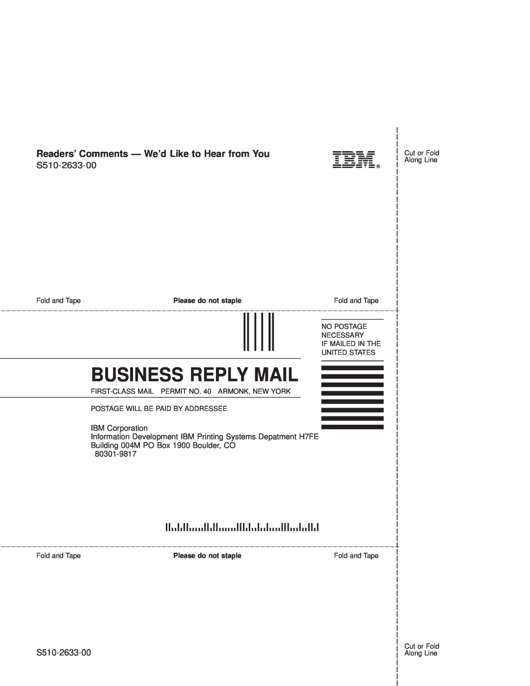 IBM M22 MFP manual Business Reply Mail, Ibmr, Readers Comments Ð Wed Like to Hear from You, Please do not staple 
