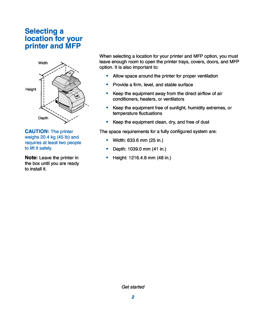 IBM M22 MFP manual Selecting a location for your printer and MFP, Get started 