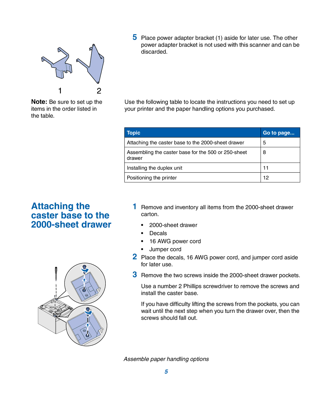 IBM M22 MFP manual Attaching the caster base to the 2000-sheet drawer, Topic Go to 